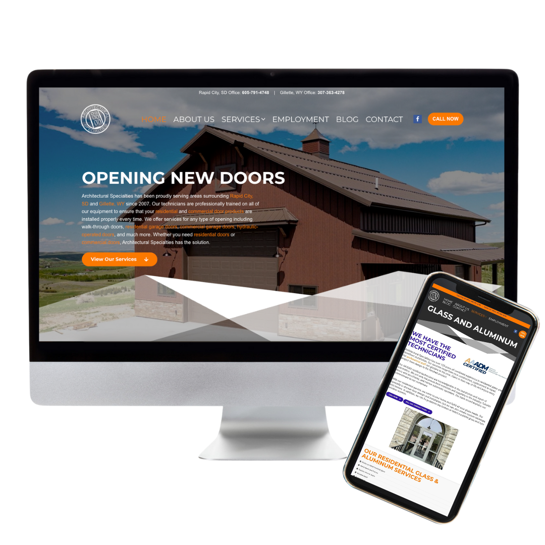 Architectural Specialties Website Preview showcasing a desktop computer and mobile phone viewing the website