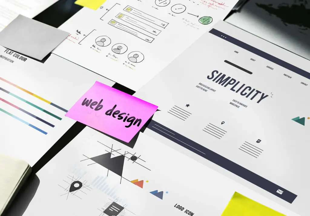Close up of minimal web design process on paper