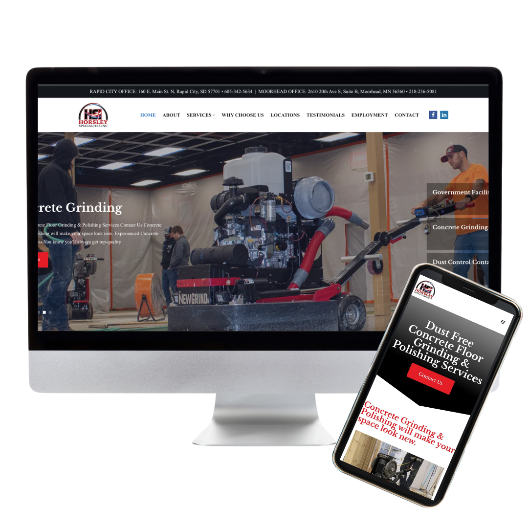 Horsley Specialties Website Preview showcasing a desktop computer and mobile phone viewing the website