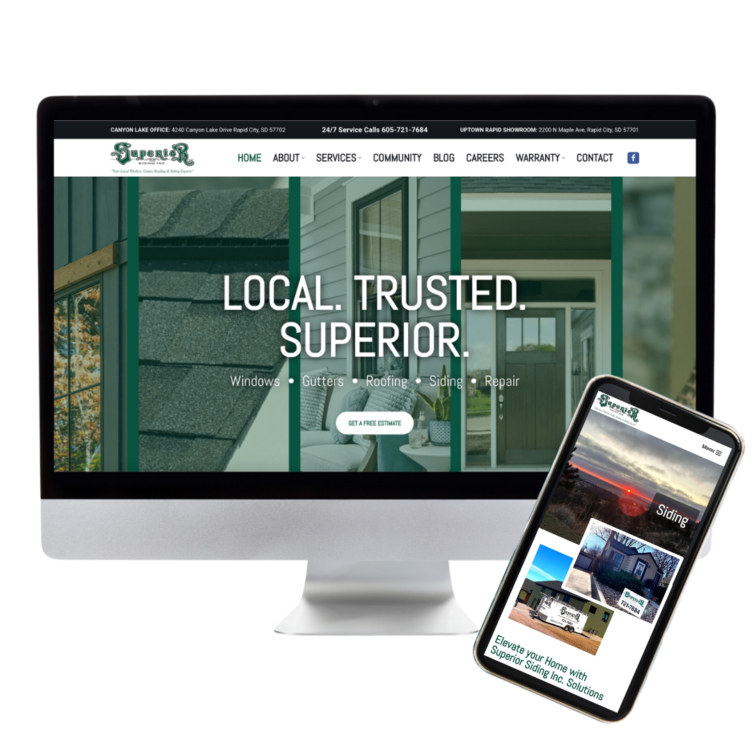 Superior Siding Website Preview showcasing a desktop computer and mobile phone viewing the website