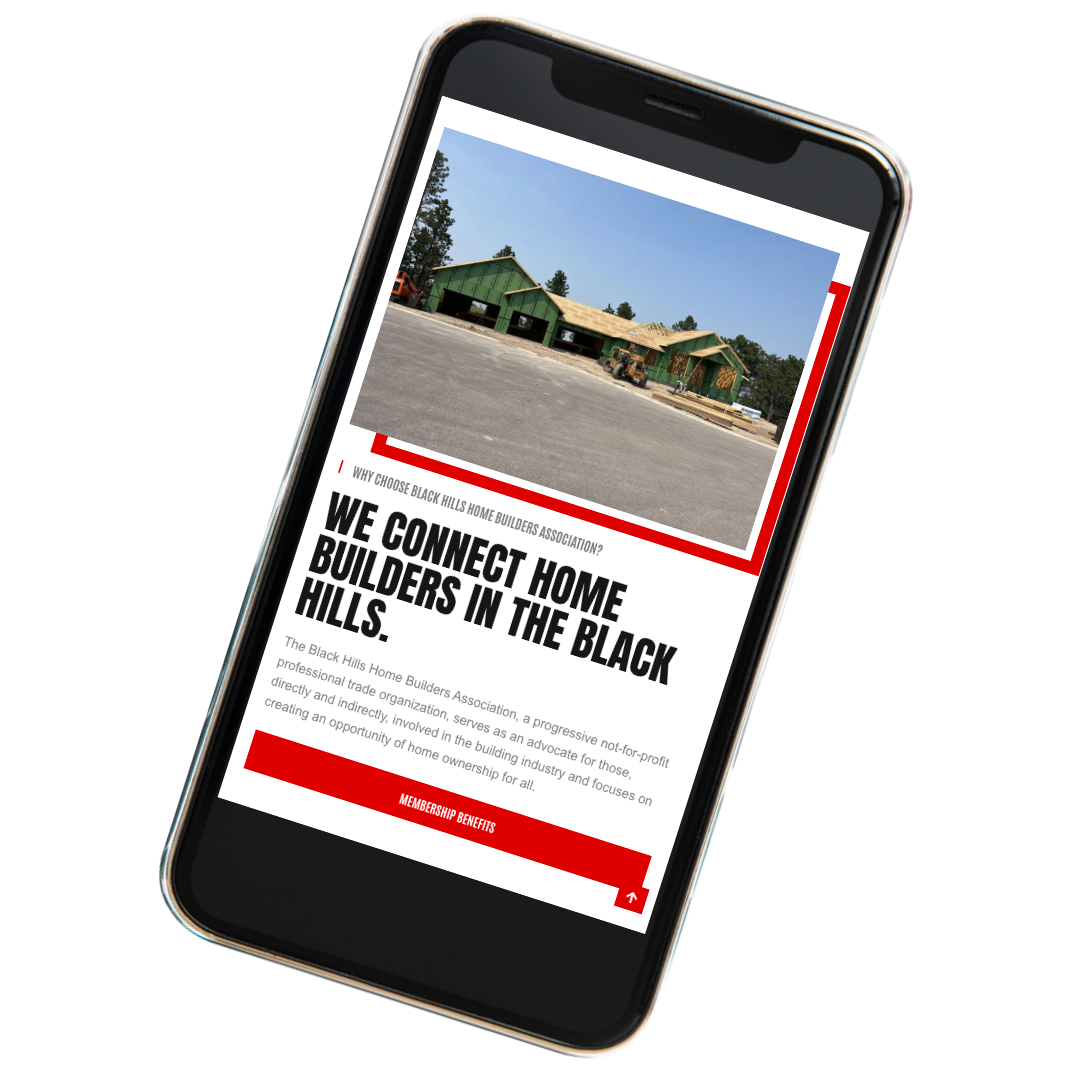 Cell phone with Black Hills Home Builders Assocation website displayed